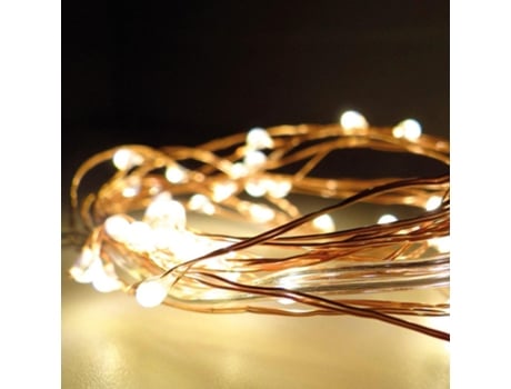 GRINALDA BRANCO QUENTE 40 LEDS A PILHAS COM CABO ARAME COBRE IP20 2M
