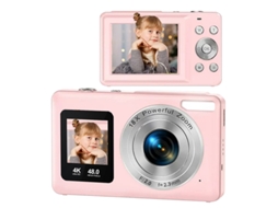 Câmara Digital 48mp 4k Duplo Ecrã,18x Zoom, 32gb, para Selfies, Iniciantes e Crianças Rosa HEXINYIGJLY
