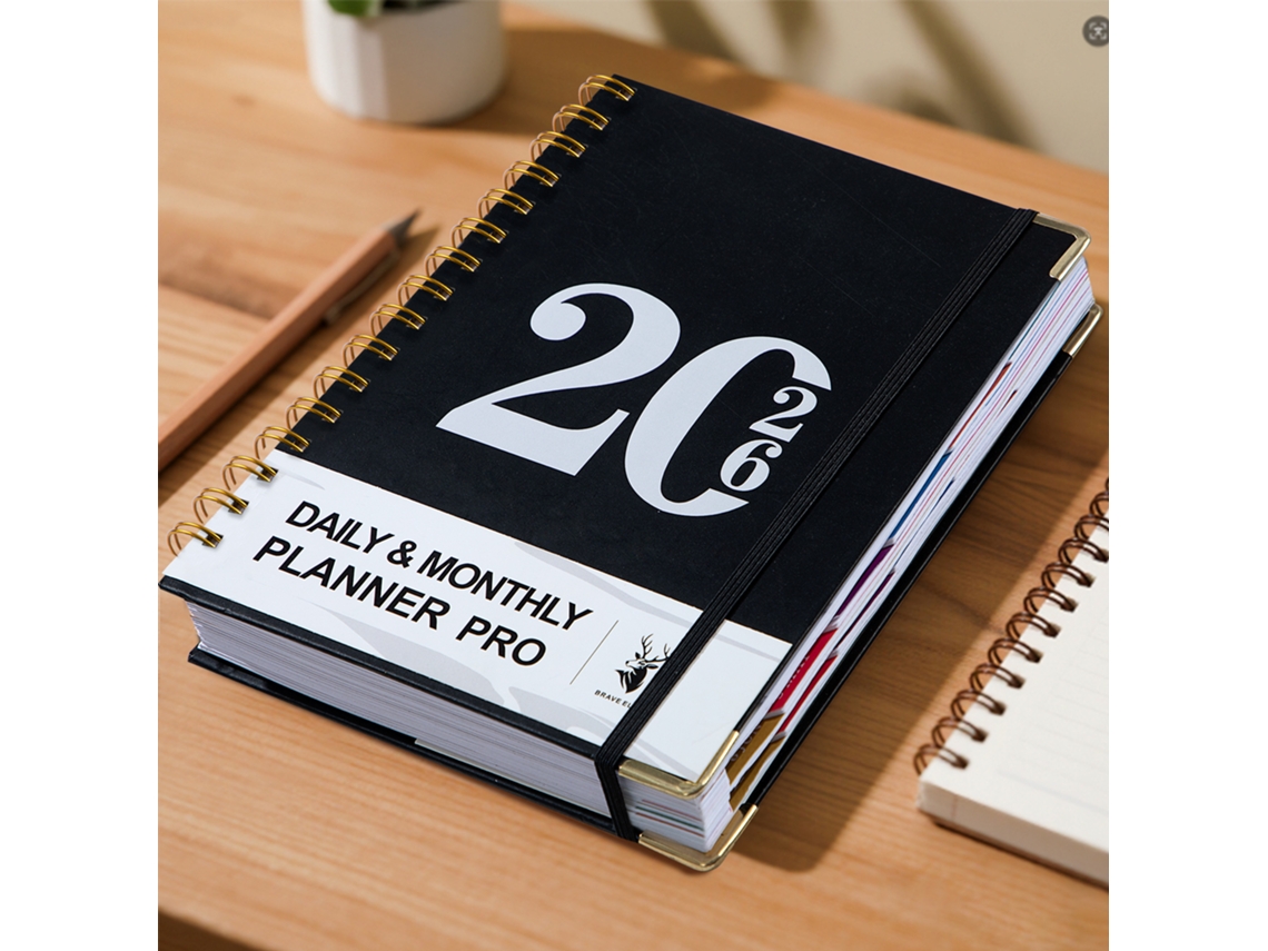2027-daily Planner A5 Leather Coil Bound Notebook 160-sheets Black