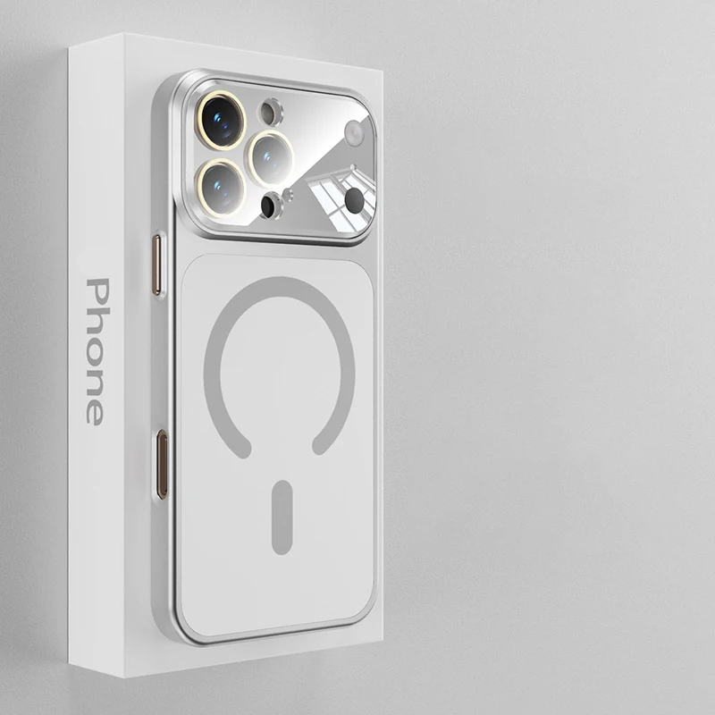 Capa Protetora De Câmera Em Vidro Temperado Nanoag Para Iphone 15 Pro Max (prateada) Com Carregamento Sem Fio