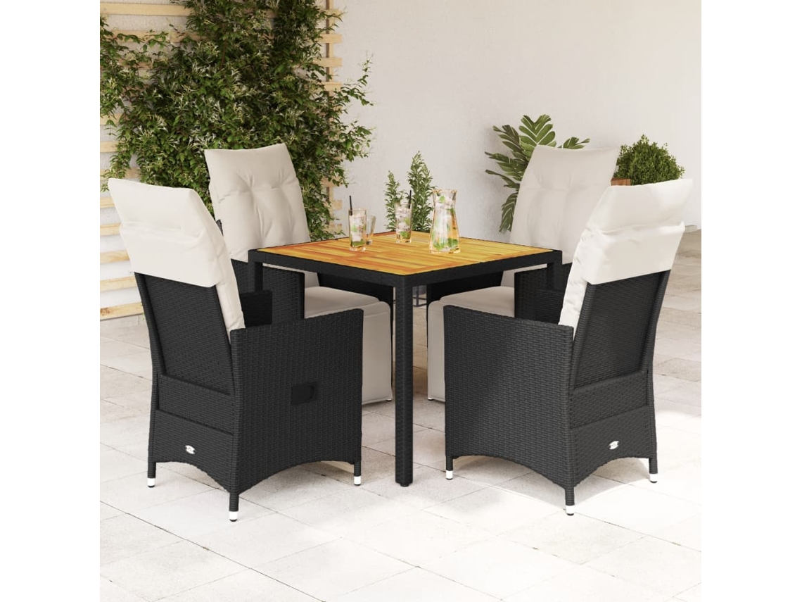 5 Pcs Conjunto De Jantar P/ Jardim C/ Almofadões Vime Pe Preto Dkd Home Decor