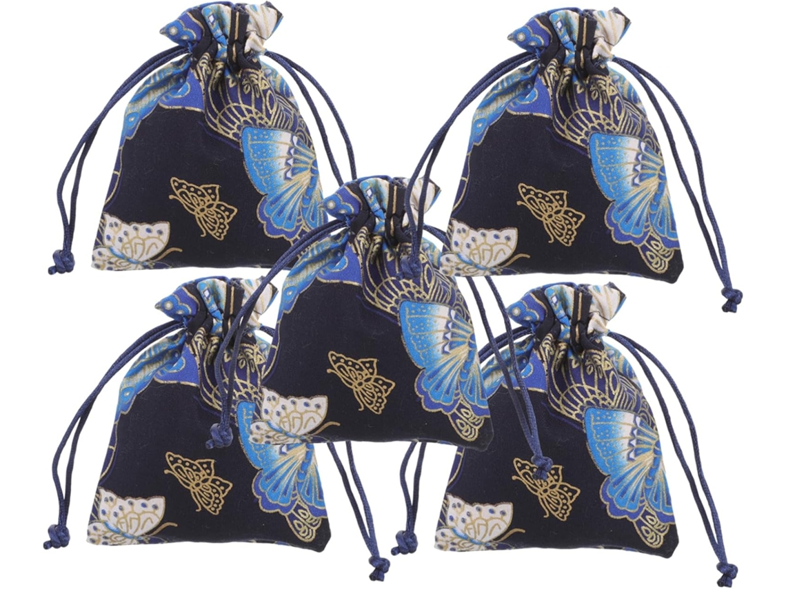 Conjunto 5 Saquinhos Cordão Joias Maquiagem Lembrancinhas Ideais Aniversários Casamentos Estampa Marcante GOKOCO