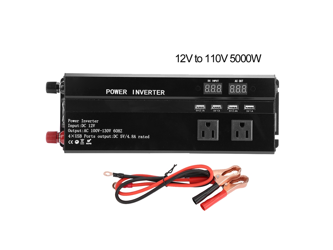 Inversor De Energia Solar Automotivo Preto Alta Potência 3000w/4000w/5000w, 12v Para 110v