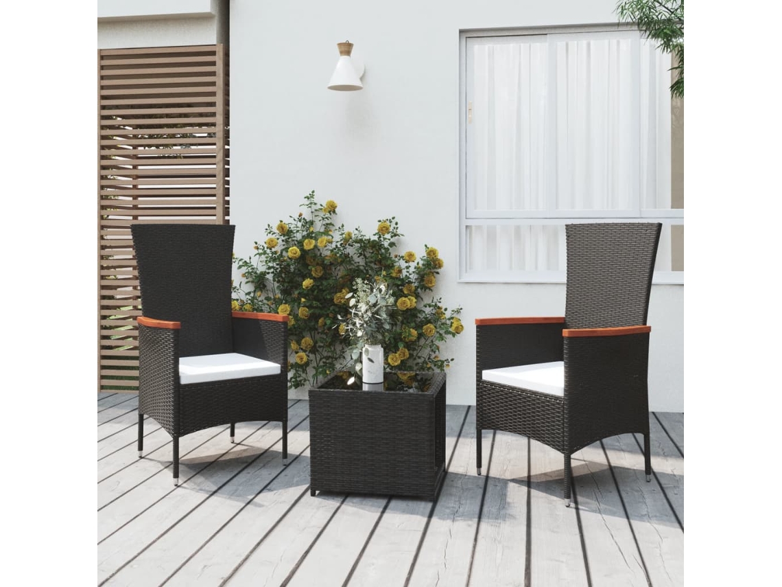 Vidaxl 3 Pcs Conjunto Lounge De Jardim Vime Pe E Aço Preto