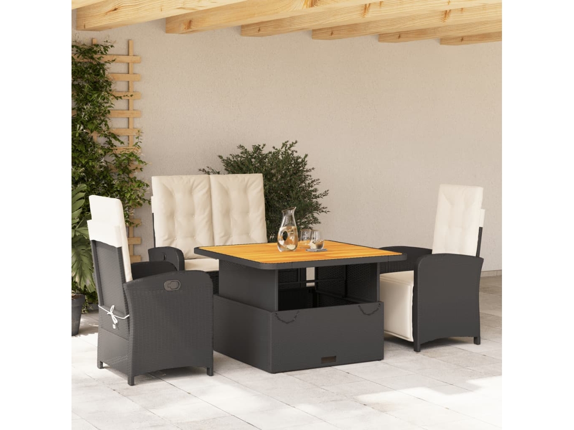 Vidaxl 4 Pcs Conjunto De Jardim P/ Jardim C/ Almofadões Vime Pe Preto