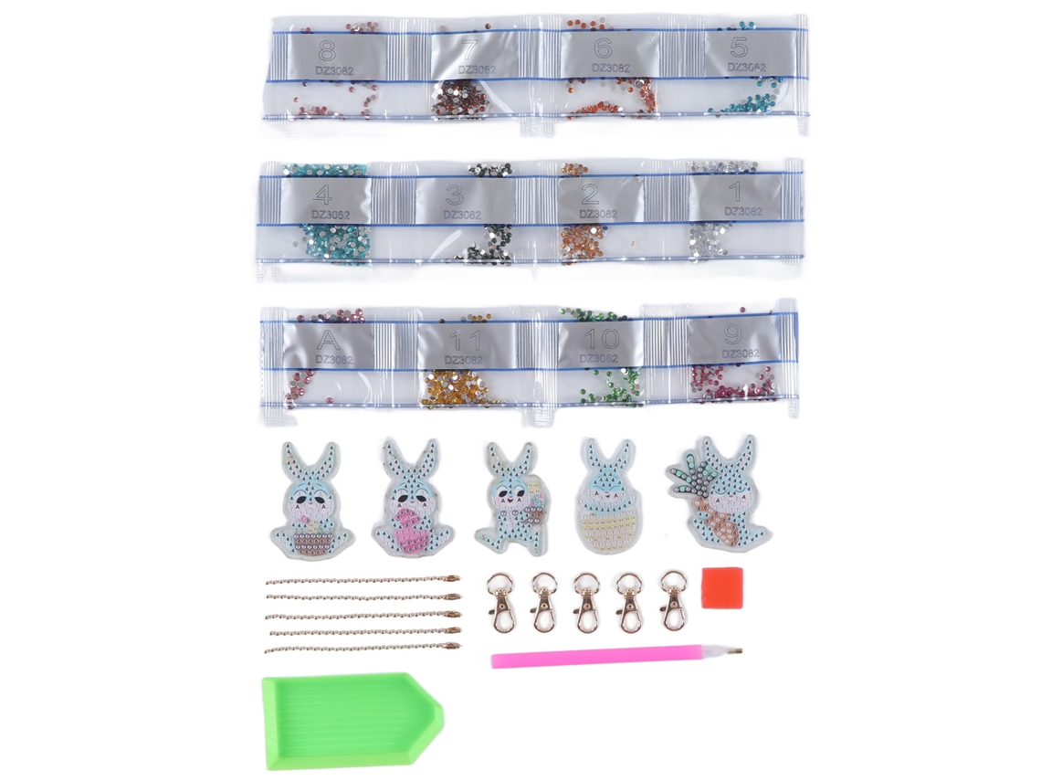 Kit De Llavero Conejo Com Pedras Strass Diy Para Meninas E Estudantes, Llavero Delicado Com Anéis E Cadeia Longa