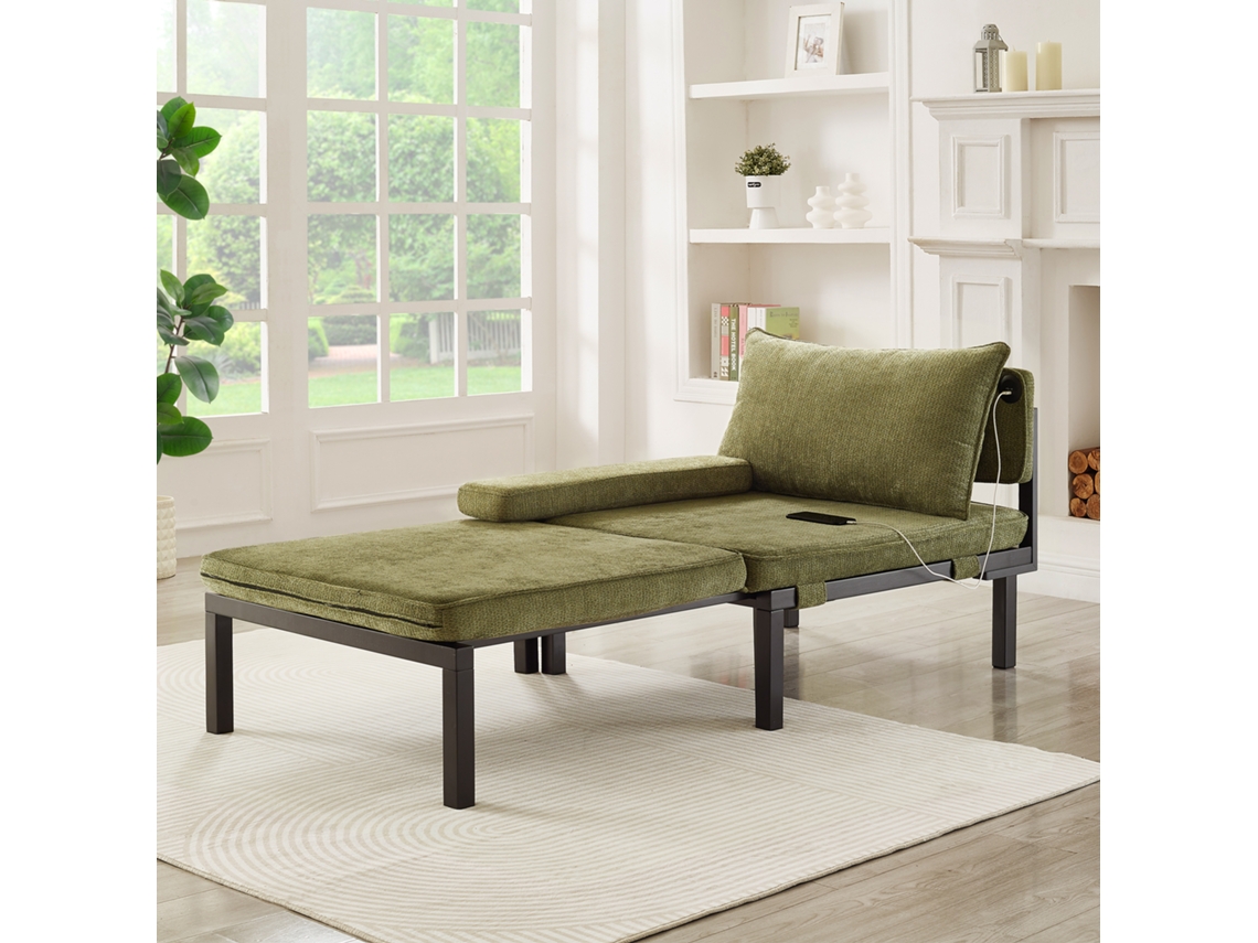 Sofá-cama Convertível 2 Em 1 Com Função De Cama, Portas Usb E Type-c, Poltrona Extensível Com Almofada, Verde