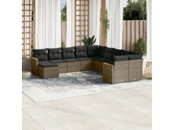 11 Pcs Conjunto Sofás De Jardim C/ Almofadões Vime Pe Cinza Dkd Home Decor