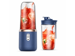 Liquidificador Portátil Recarregável Azul, 2 Copos, Lâmina De 6 Pontas E Tampa Desportiva