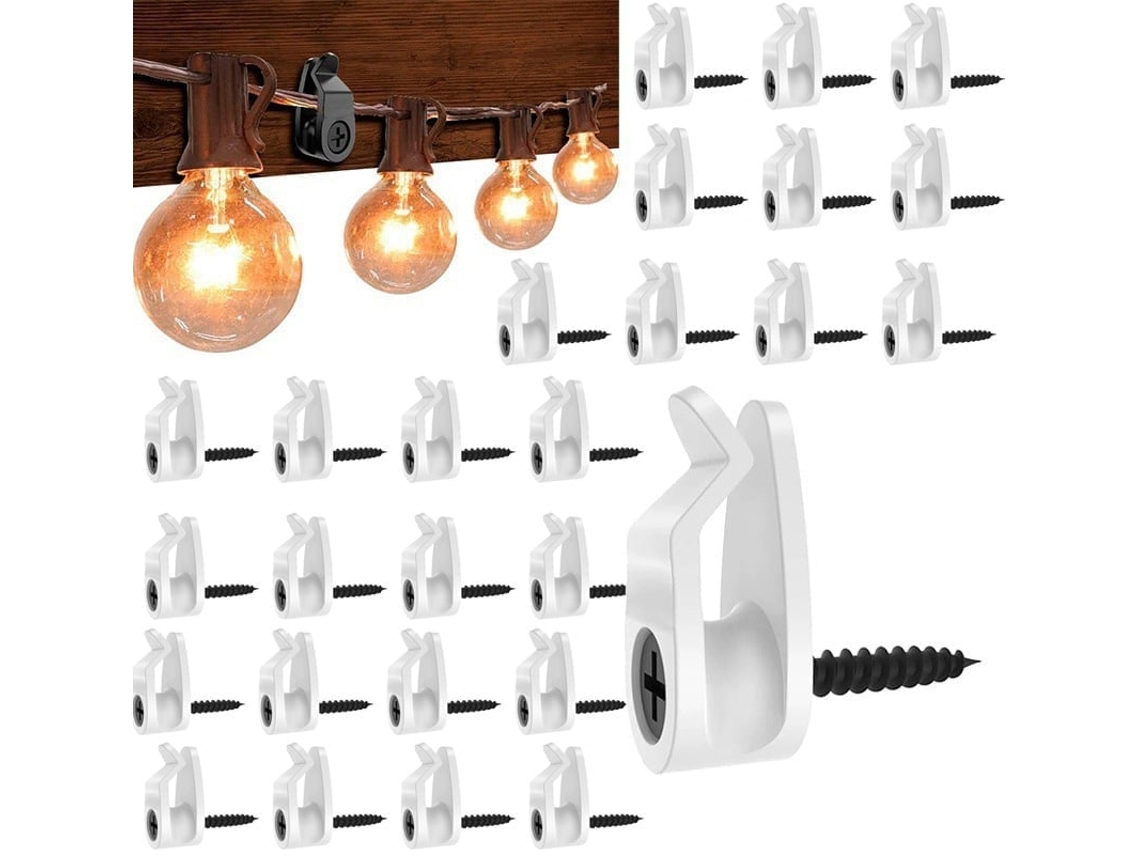 Conjunto de 50 Ganchos para Luminárias Externas, de Plástico com Parafuso, Ganchos Pequenos para Luzes de Cordão e Decoração BRILVIBERA
