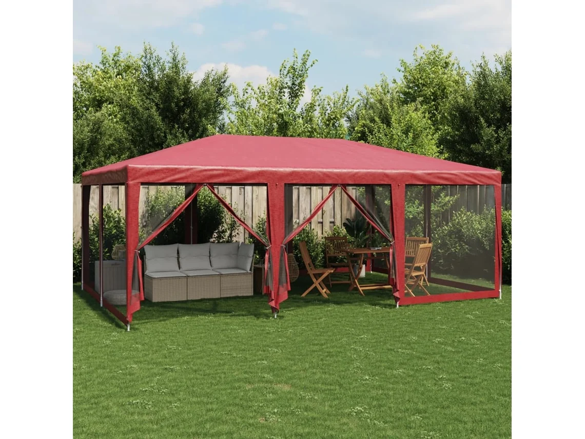 Vidaxl Tenda P/ Festas C/ 10 Paredes Laterais Rede 6x4 M Pead Vermelho