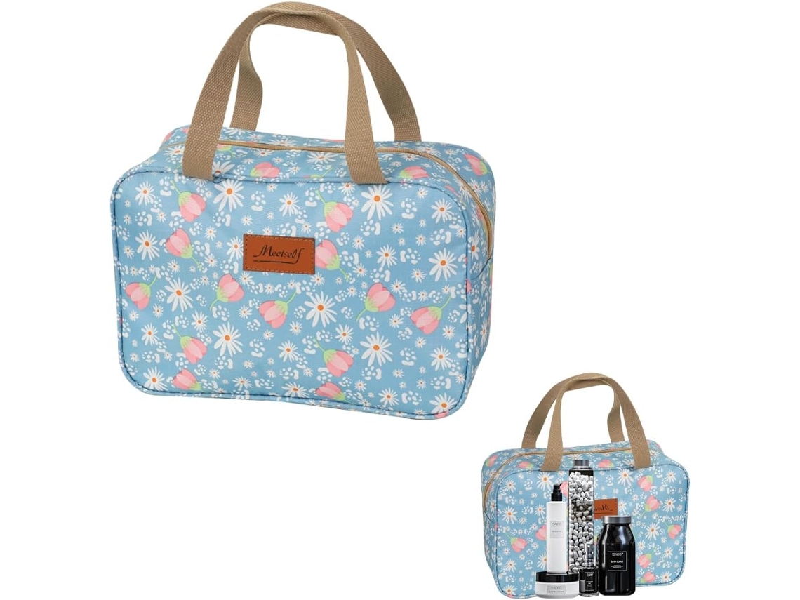 Nécessaire Para Mulher - Bolsa De Maquilhagem Grande Com Alça - Bolsa De Maquilhagem Portátil E Impermeável - (florzinha Azul)
