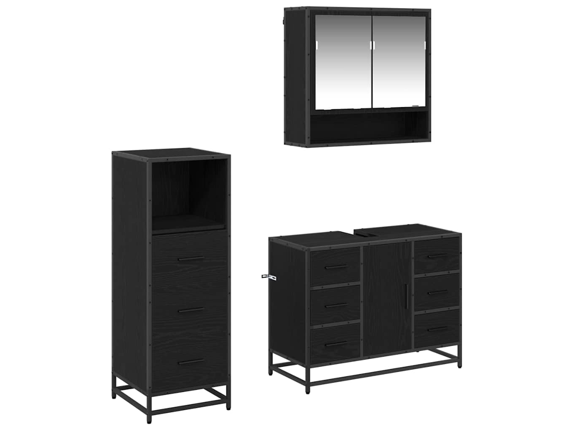 Conjunto de Móveis para Banheiro com Suporte 3 Peças Carvalho Preto MAISON EXCLUSIVE