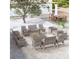 Vidaxl 16 Pcs Conjunto Lounge De Jardim C/ Almofadões Vime Pe Cinzento