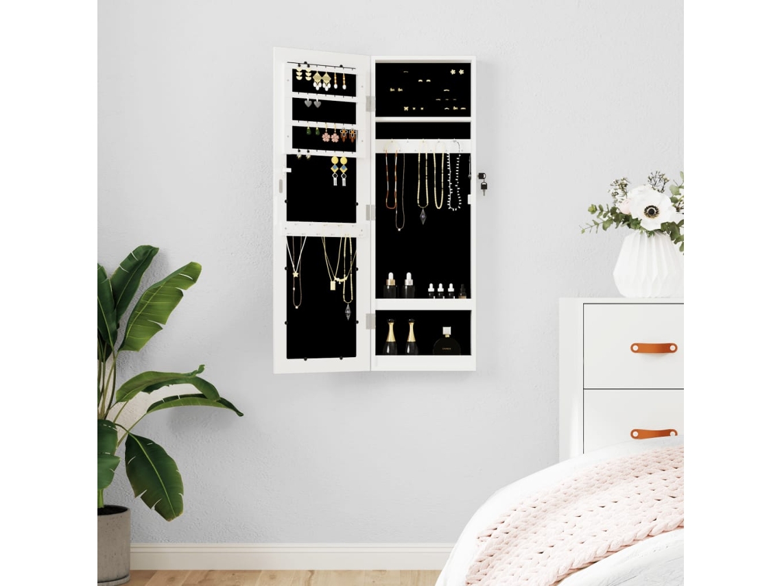 Vidaxl Móvel Para Joias De Parede Espelhado 30x8,5x90 Cm Branco