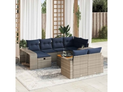 Vidaxl 11 Pcs Conjunto Sofás De Jardim C/ Almofadões Vime Pe Cinzento