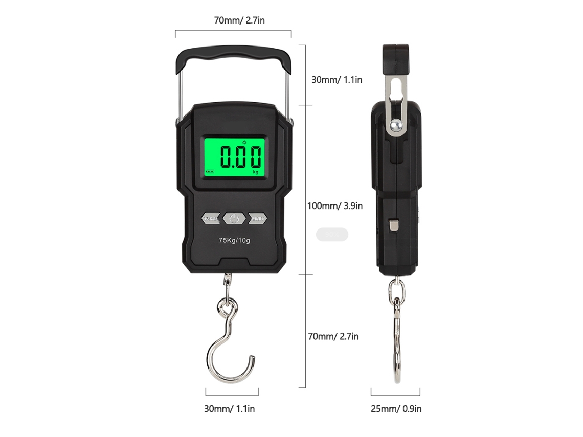 Balança De Gancho Eletrônica Weiheng A27l/a27l-b 75kg/10g Lcd Recarregável Com Trena E Backlight