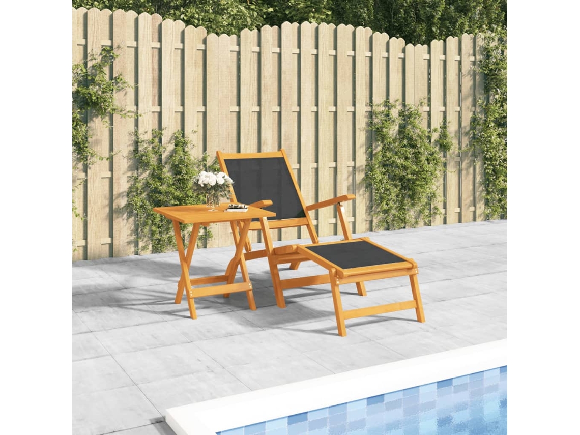 Vidaxl Cadeira De Terraço P/ Exterior C/ Mesa Acácia Maciça/textilene