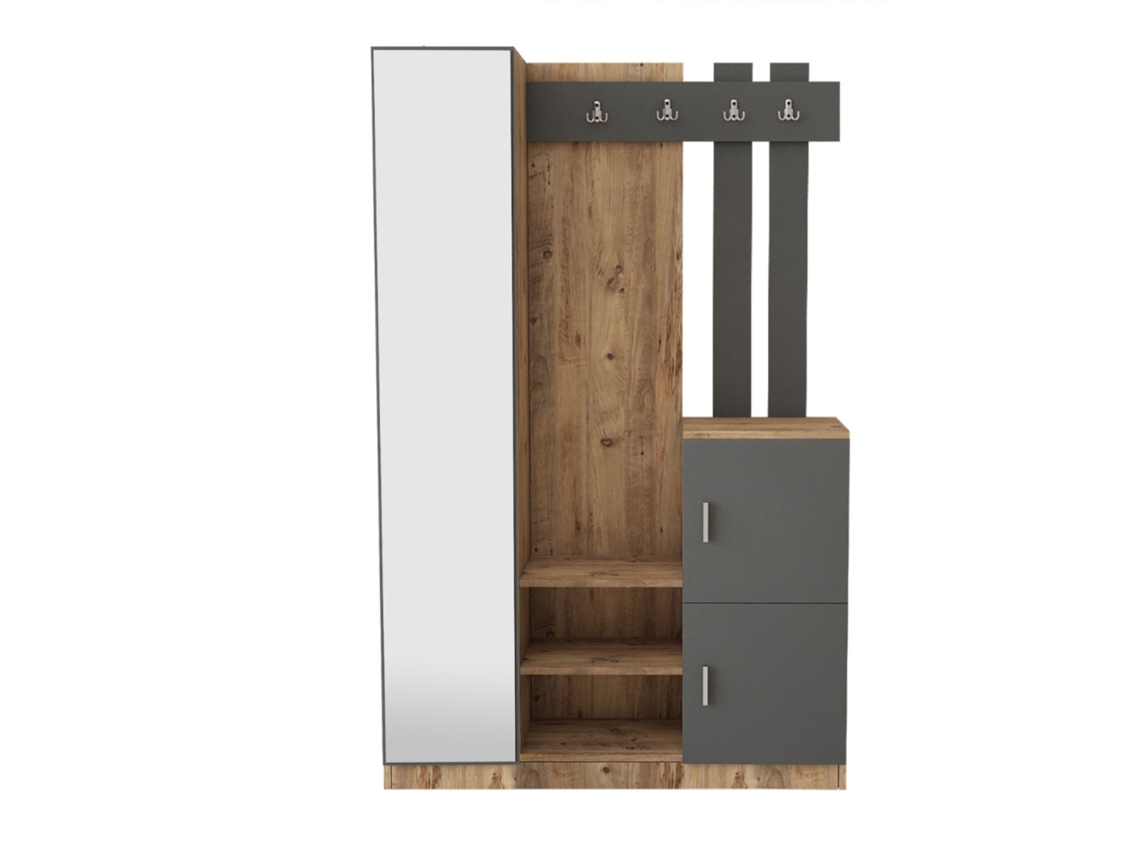 Móvel de Entrada Design Madeira e Cinza com Espelho Anka CONCEPT U