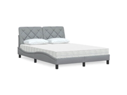 Vidaxl Cama Com Colchão 140x190 Cm Tecido Cinzento-claro