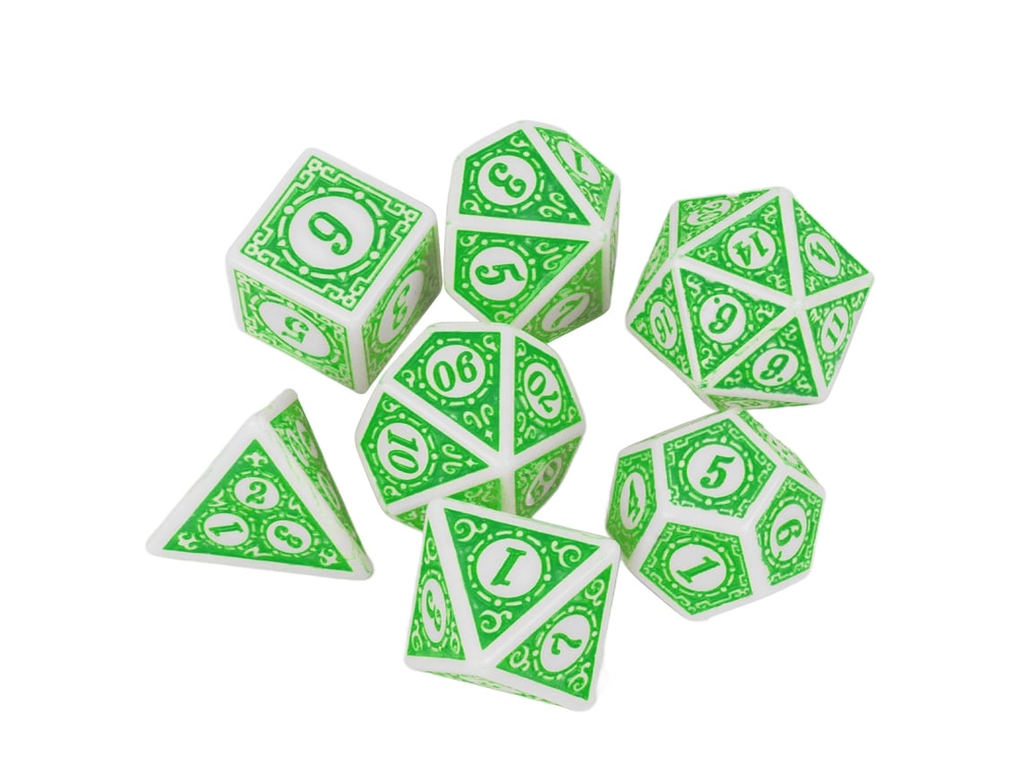 Ats conjunto de 7 Dados Poliédricos Transparentes com Números Impermeáveis Portáteis para Jogos de Mesa e Rpg Verde