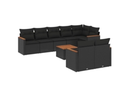Conjunto de 9 Sofás para Jardim com Almofadões Vime Pe Preto MAISON EXCLUSIVE (9 pcs)