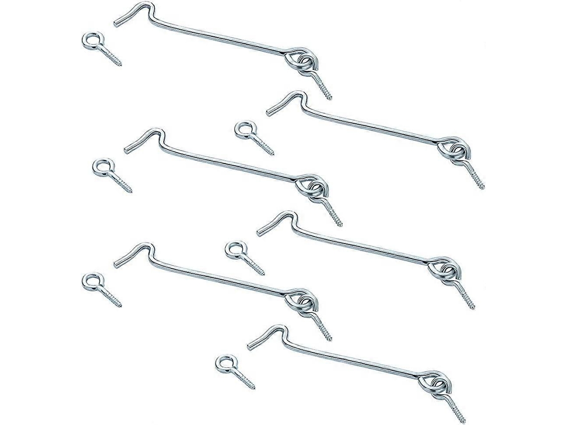 Conjunto Com 6 Ganchos De Armário E Olhais De 5 Polegadas, Para Portas, Janelas E Portões, Com Parafusos De Montagem.