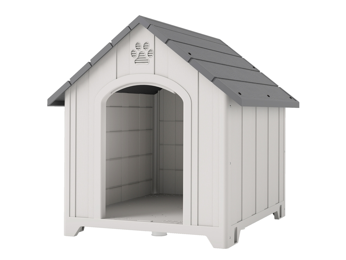 Casota De Exterior Casa Grandes De Plástico Com 2 Janelas Base Elevada Estacas Cinzento