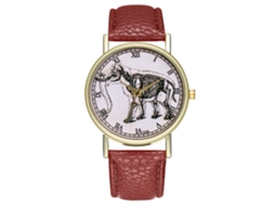 Reloj De Cuero Pu Con Patrón De Elefante Para Mujer Y Hombre Café De Cuarzo