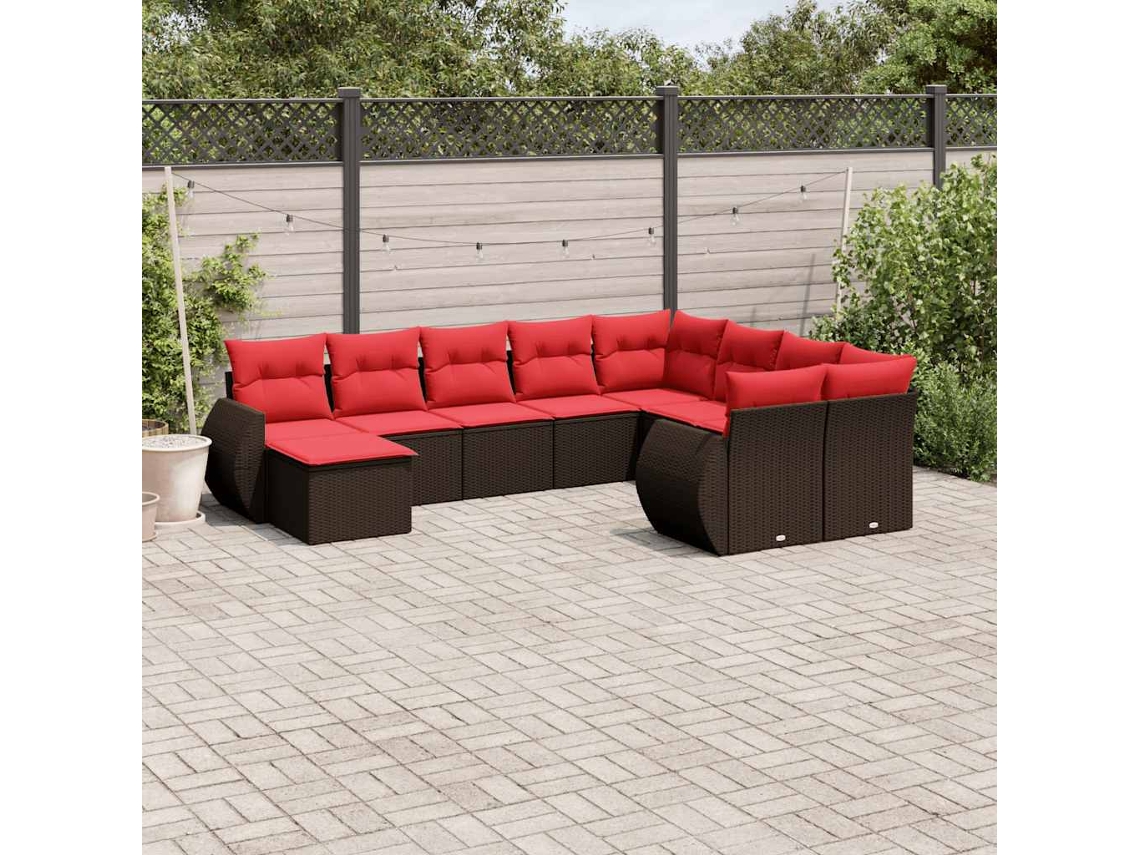 Vidaxl Conjunto De Sofá De Jardim Com 10 Peças E Almofadas Em Rattan Sintético Marrom