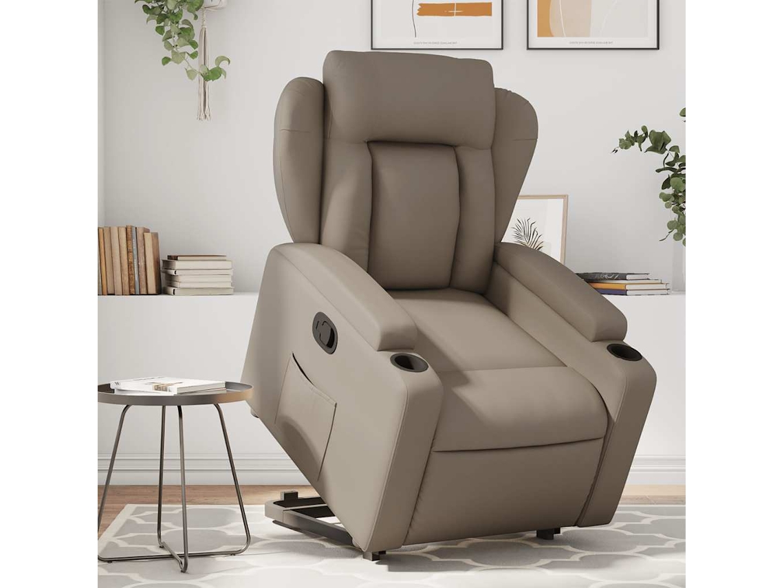 Vidaxl Poltrona Reclinável Elevatória Couro Artificial Cor Cappuccino