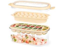 Bandeja de Gelo Nova Line com Tampa, 54 moldes de silicone, recipiente e colher, bege | S/MARCA
