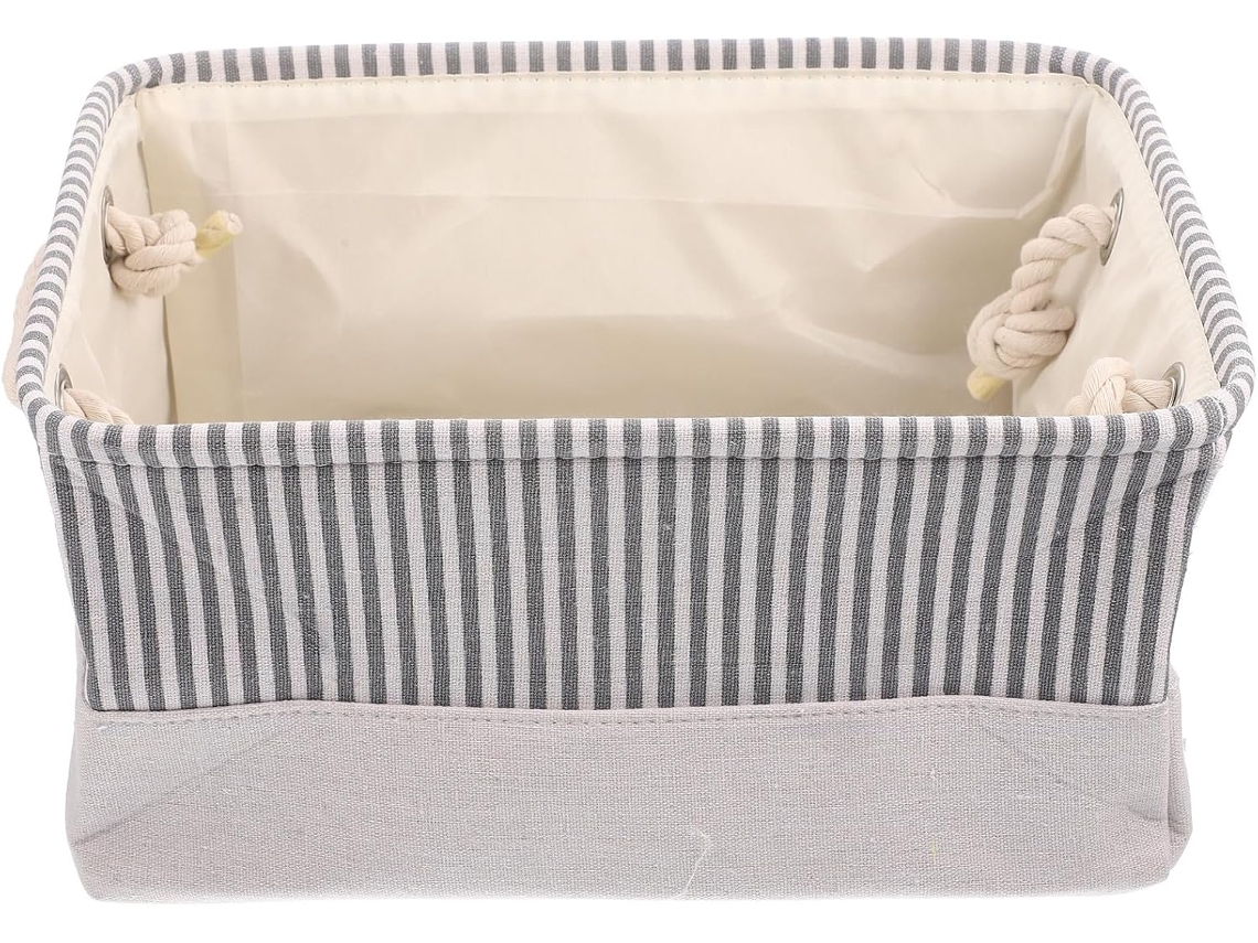 Cesto de Armazenamento Grande 31x21x16cm Feito Linho Algodão, Roupa Dobrável com Alça Resistente CHABERLU