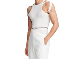 Regata Masculina Elástica Slim Fit com Alças Duplas Oco Poliéster Branco G