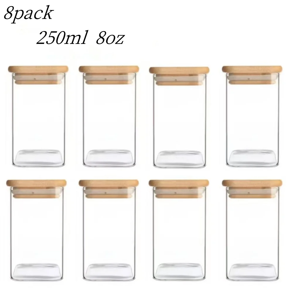(250ml - 8 Garrafas) Recipientes Quadrados Para Armazenamento De Alimentos, Adequados Para Guardar Temperos, Grãos, Farinha, Etc.