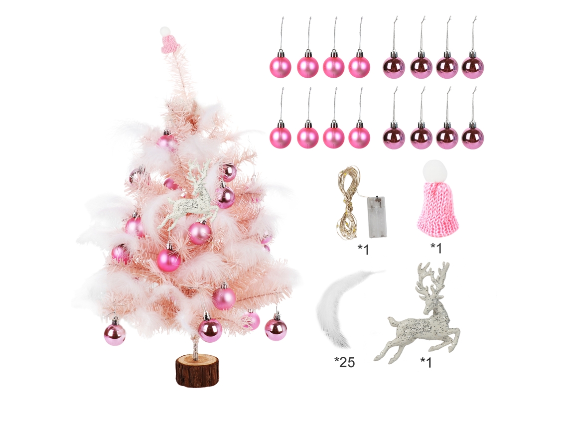 Conjunto de Árvore de Natal Diy 45cm com Bolas Chapéu Pena e Luminária para Decoração Festiva S/MARCA