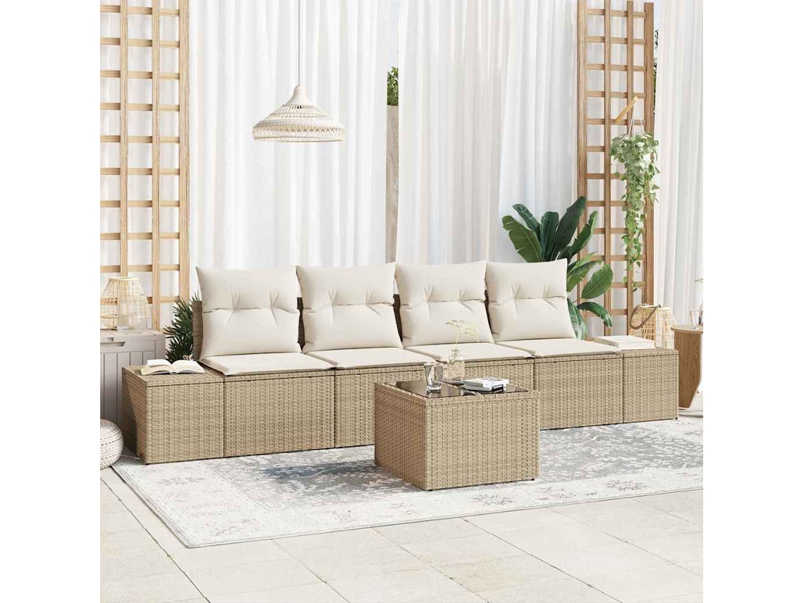 Vidaxl Conjunto De Sofás 5 Unid. Bege E Creme Vime Pe