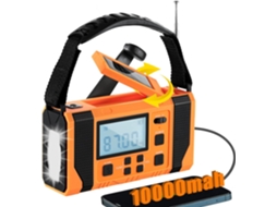 Rádio de emergência com células solares e manivela, lanterna de 10000mah com AM/FM, alarme SOS, laranja AQUAFORGE