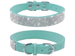 2026 collar de Perro com Pedras Rhinestone, Couro Macio de Camurça, Ajustável com Fivela, para Cães e Gatos, Tamanho Xs, Preto