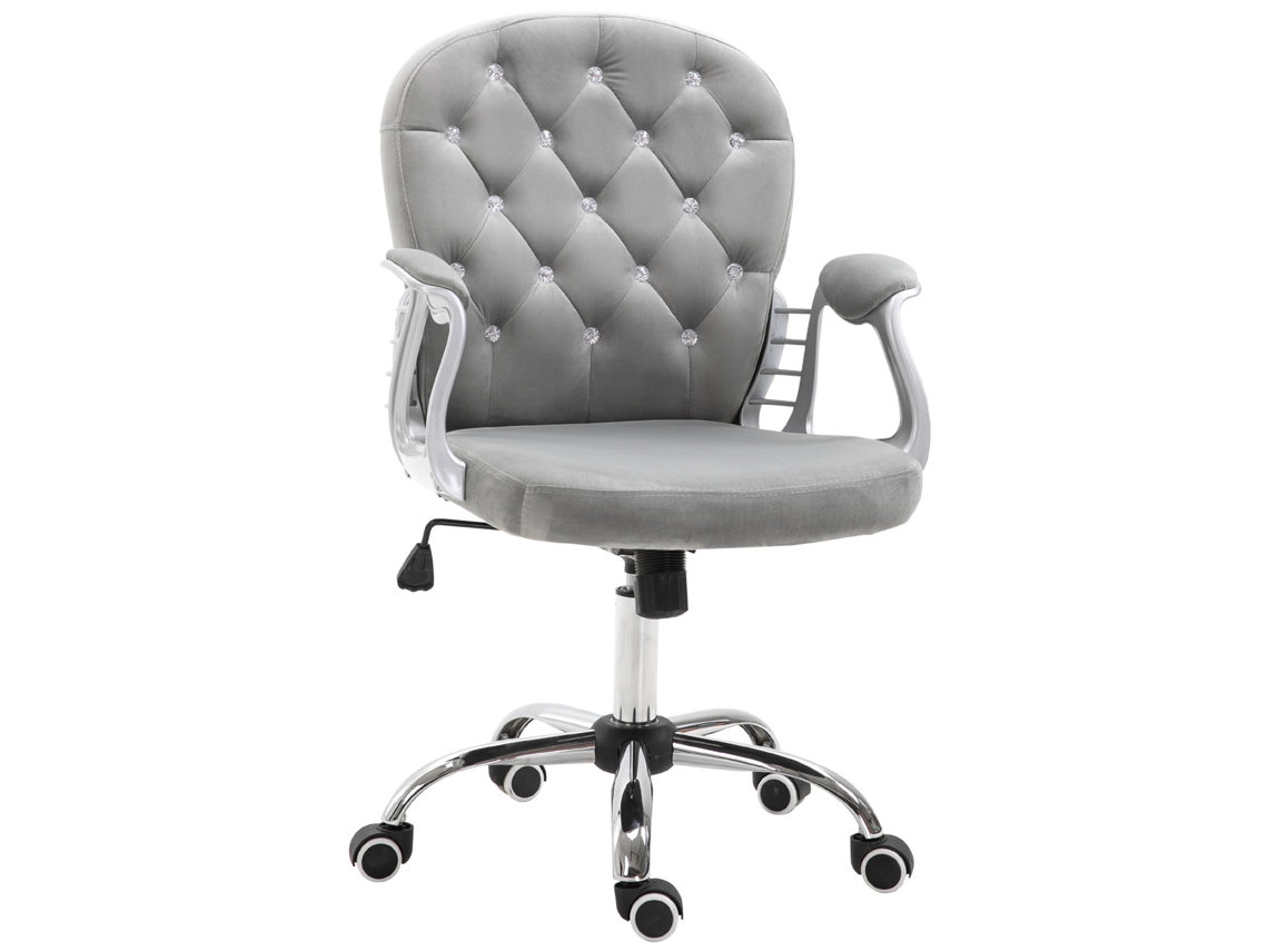 Cadeira Escritório Veludo Cinza 59,5x60,5x95 105cm Giratória Altura Regulável Decoração Cristais ZIWEI STORE