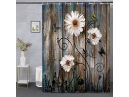 2026 set de Cortina de Ducha Linjou, Estilo Campestre Americano, Floral Gris, 180x180, Impermeável, Lavável a Máquina