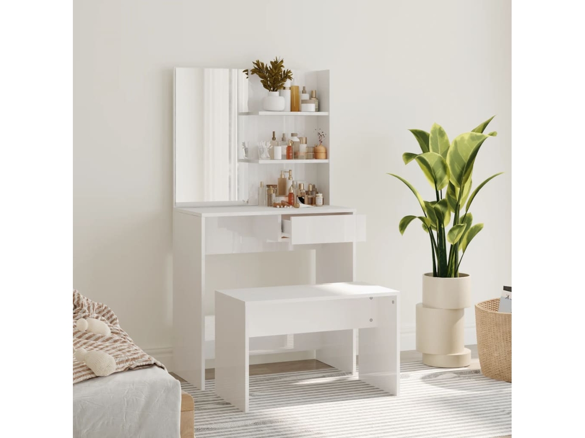 Vidaxl Conjunto Toucador 74,5x40x141 Cm Branco Brilhante