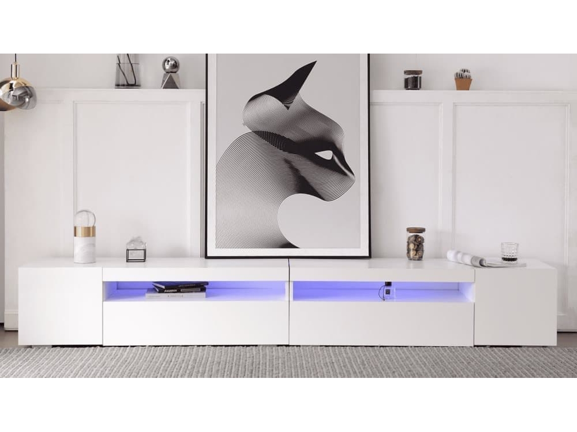Móvel De Tv 240 Cm - Painel Brilhante, Iluminação Led Variável - Branco