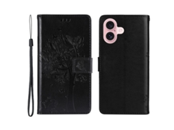 Capa Em Couro Pu Com Suporte, Paraapple Iphone 16 - Preto