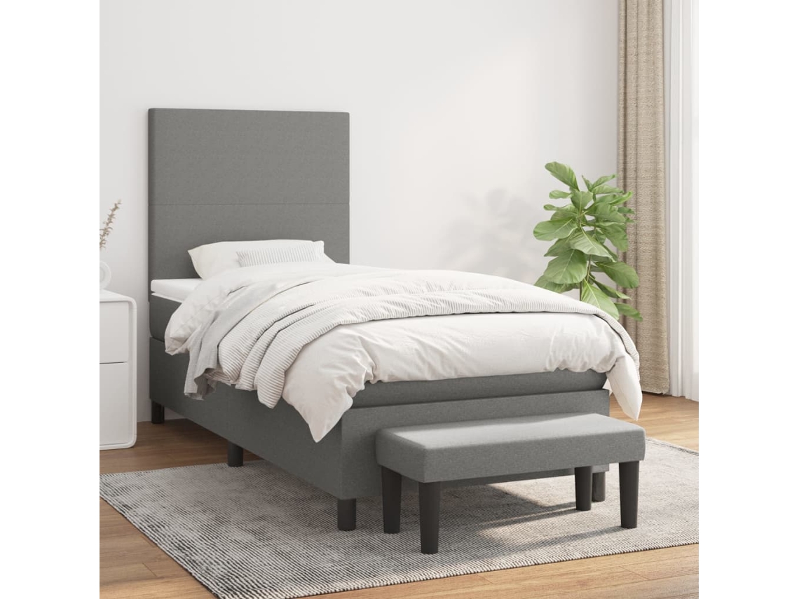 Cama Com Molas/colchão 100x200 Cm Tecido Cinza-escuro