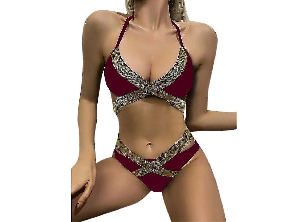 Fasst traje de Banho Bikini com Sutiã Push up e Calcinha de Bloco de Cores