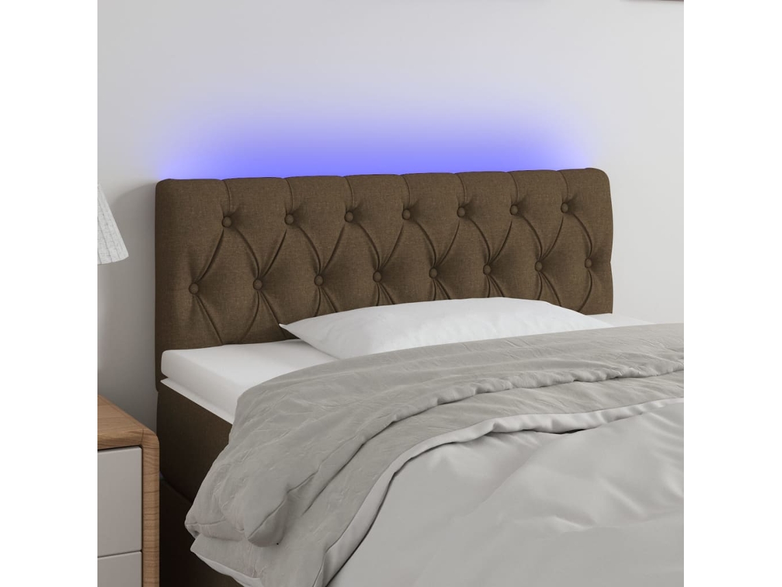 Cabecero con luces LED, tela, 100x7x78/88 cm, marrón