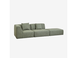 Sklum Sofá Modular De Canto Em 2 Peças Com Puff Estofado Cardea Poliéster                       Bouclé Verde Sálvia