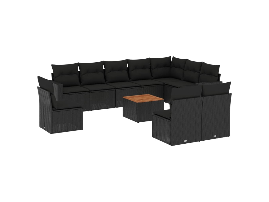 Conjunto de 11 Sofás de Jardim com Almofadões Vime Pe Preto MAISON EXCLUSIVE (N/A)