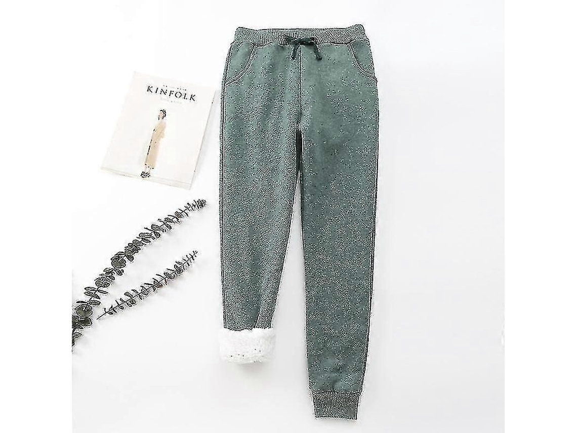Calças De Moletom Com Sherpa Para Mulher, Cintura Elástica, Bolsos Laterais, Estilo Casual E Aconchegante Verde Escuro